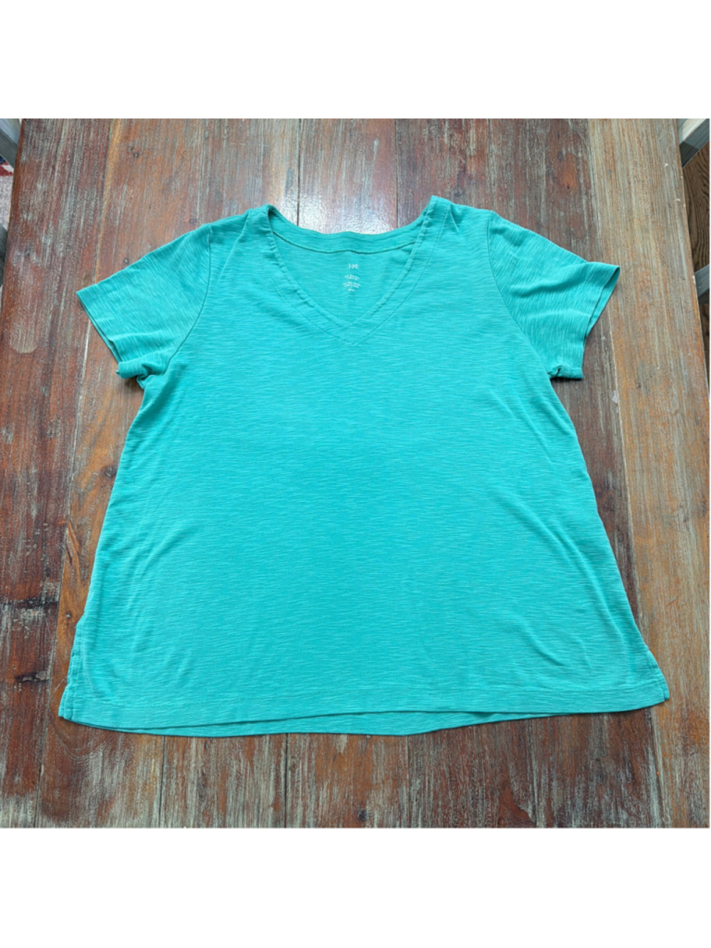 J. Jill Pima Slub Knit V-Neck Tee Turquoise Teal Green Short Sleeve Womens LP